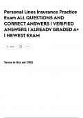 Personal Lines Insurance Practice Exam ALL QUESTIONS AND CORRECT ANSWERS &vert; VERIFIED ANSWERS &vert; ALREADY GRADED A&plus; &vert; NEWEST EXAM