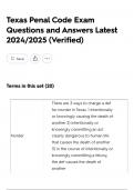 Texas Penal Code Exam Questions and Answers Latest 2024&sol;2025 &lpar;Verified&rpar;
