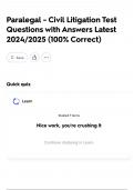 Paralegal - Civil Litigation Test Questions with Answers Latest 2024&sol;2025 &lpar;100&percnt; Correct&rpar;