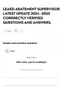 LEAED ABATEMENT SUPERVISOR LATEST UPDATE 2024 -2025 CORRRECTLY VERIFIED QUESTIONS AND ANSWERS&period;