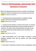 FTCE FL Professional Education Test Latest 2025 Actual Questions & Verified Answers &lpar;2025 &sol; 2026&rpar; A&plus; Grade 100&percnt; Guarantee Verified by Experts