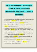 PADI OPEN WATER DIVER FINAL EXAM ACTUAL 2025&sol;2026 QUESTIONS AND 100&percnt; CORRECT ANSWERS