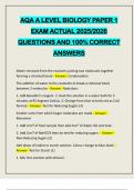 AQA A LEVEL BIOLOGY PAPER 1 EXAM ACTUAL 2025&sol;2026 QUESTIONS AND 100&percnt; CORRECT ANSWERS