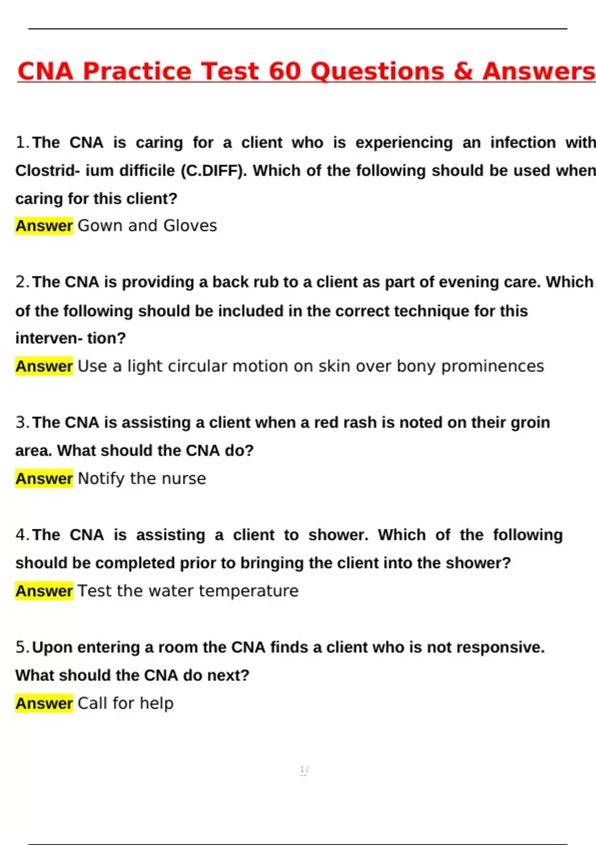 CNA Practice Test (60 Questions) Latest 2025 Actual Questions ...