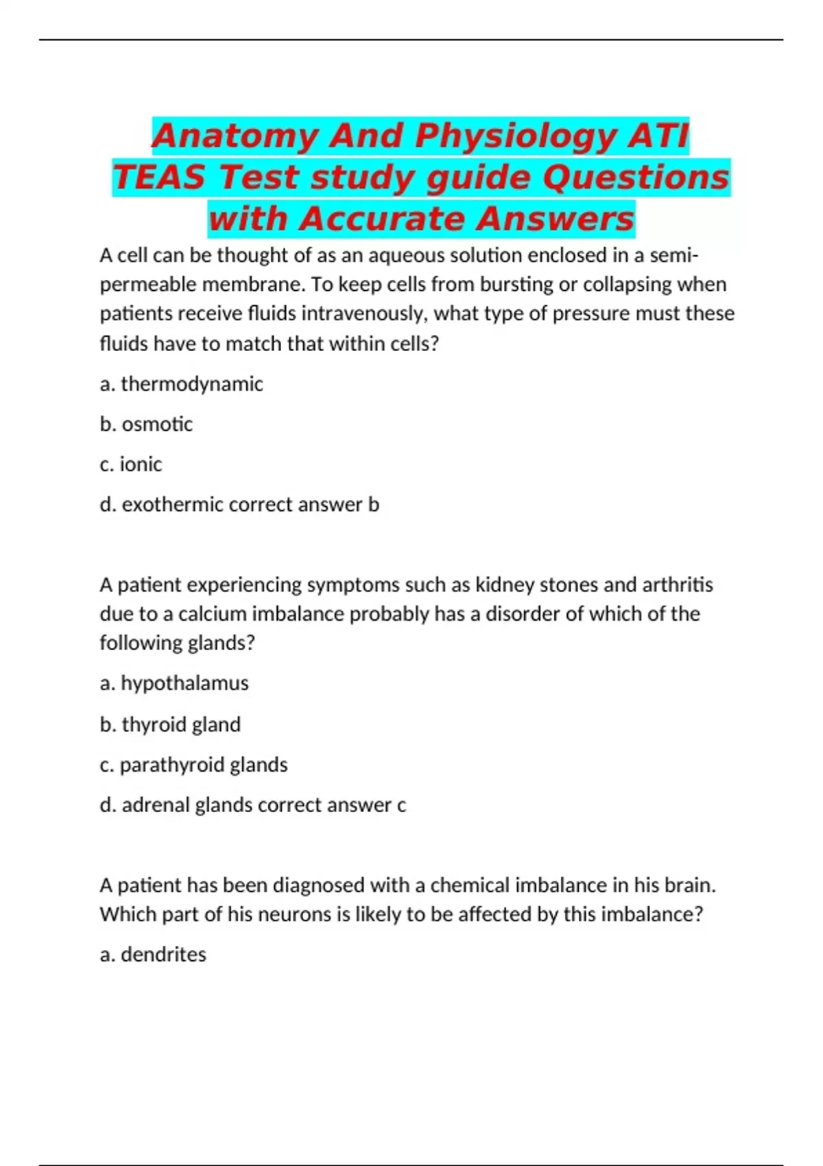 Anatomy And Physiology ATI TEAS Test study guide Questions with ...