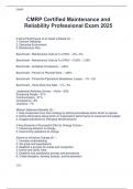 CMRP Certified Maintenance and  Reliability Professional Exam 2025 