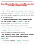 State of Colorado Sales License Test 2025 Actual Exam Questions and Verified Answers 