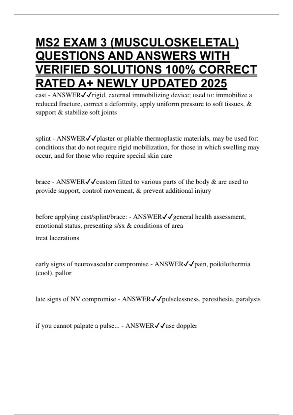 MS2 EXAM 3 (MUSCULOSKELETAL) QUESTIONS AND ANSWERS WITH VERIFIED ...