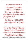 Solutions Manual for Essentials of Corporate Finance 11th Edition By Stephen Ross&comma; Randolph Westerfield&comma; Bradford Jordan