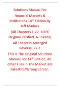 Solutions Manual for Financial Markets & Institutions 14th Edition By Jeff Madura