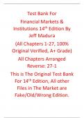 Test Bank for Financial Markets & Institutions 14th Edition By Jeff Madura