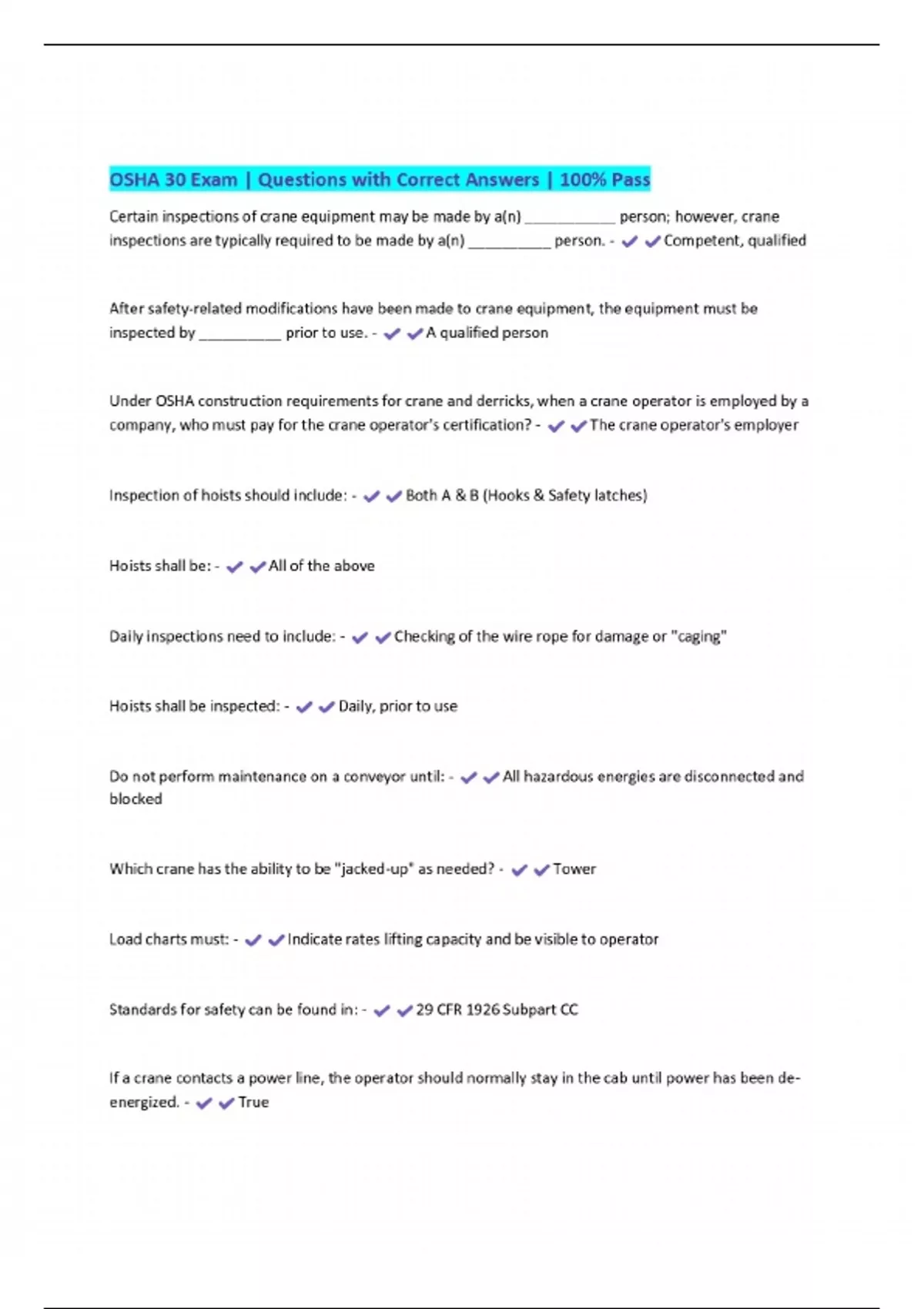 OSHA 30 Exam | Questions with Correct Answers | 100% Pass - Osha 30 ...