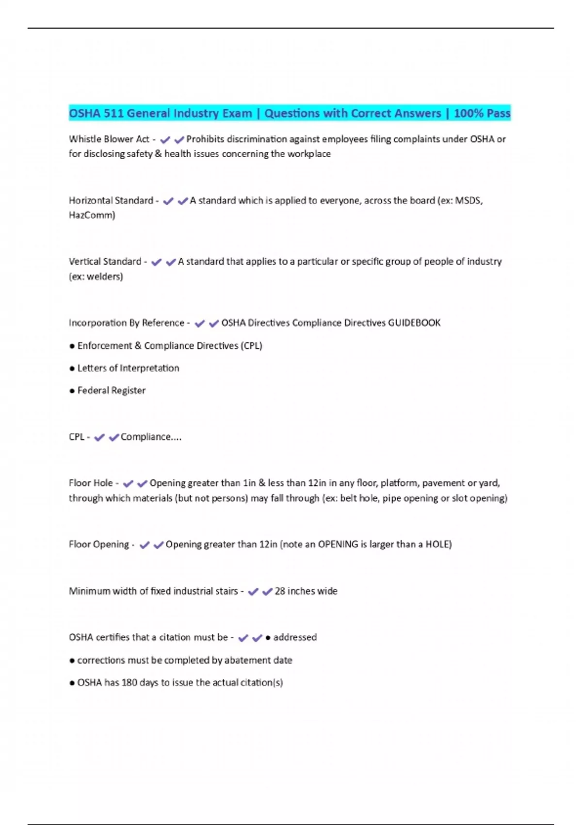 OSHA 511 General Industry Exam | Questions with Correct Answers | 100% ...