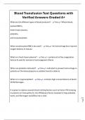 Blood Transfusion Test Questions with Verified Answers Graded A&plus;