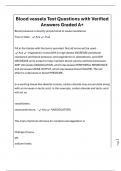 Blood vessels Test Questions with Verified Answers Graded A&plus;