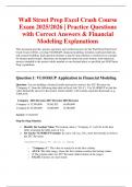 Wall Street Prep Excel Crash Course Exam 2025&sol;2026 &vert; Practice Questions with Correct Answers & Financial Modeling Explanations