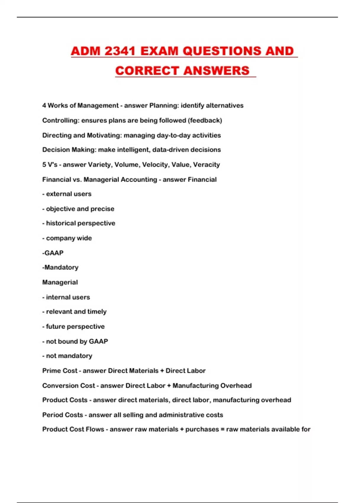 ADM 2341 EXAM QUESTIONS AND CORRECT ANSWERS - ADM 2341 - Stuvia US