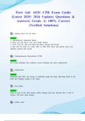First Aid&sol; AED&sol; CPR Exam Guide &lpar;Latest 2025&sol; 2026 Update&rpar; Questions & Answers&vert; Grade A&vert; 100&percnt; Correct &lpar;Verified Solutions&rpar;