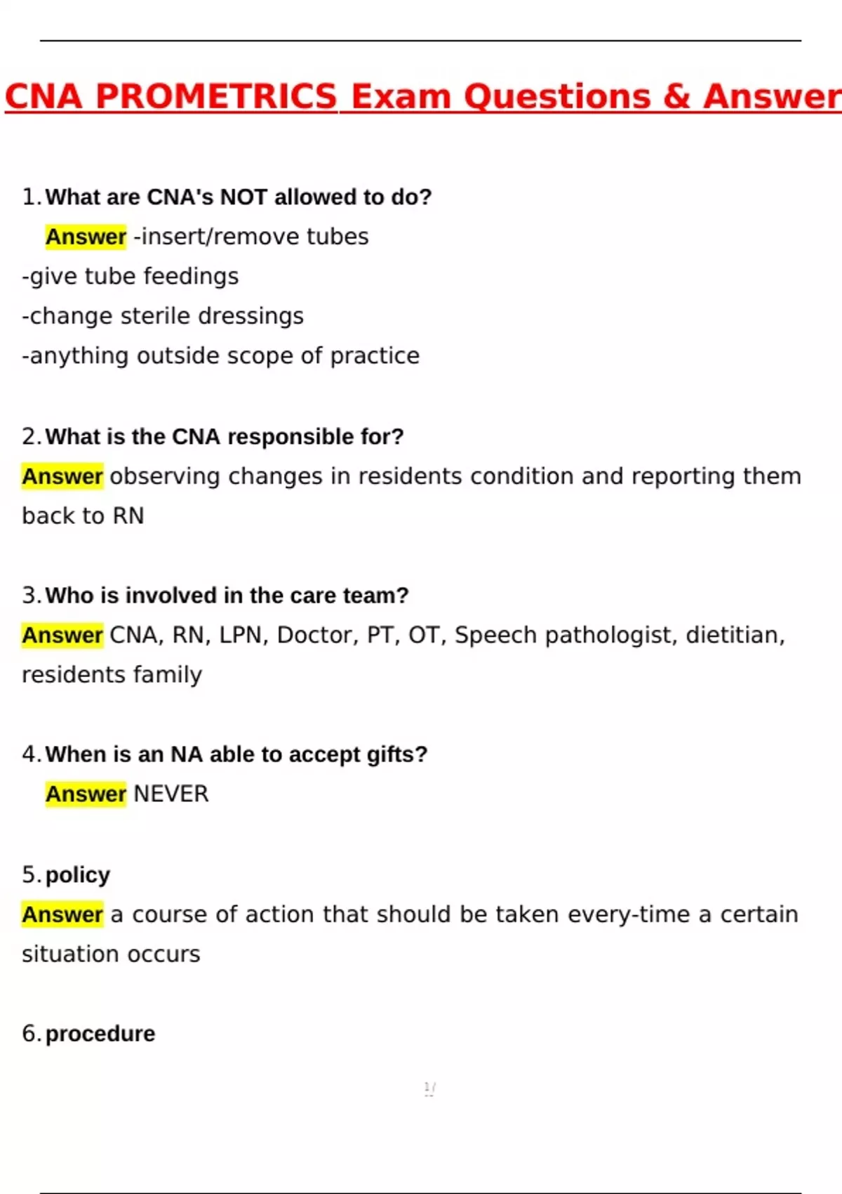 CNA Prometric Exam Latest 2025 Actual Questions & Verified Answers ...