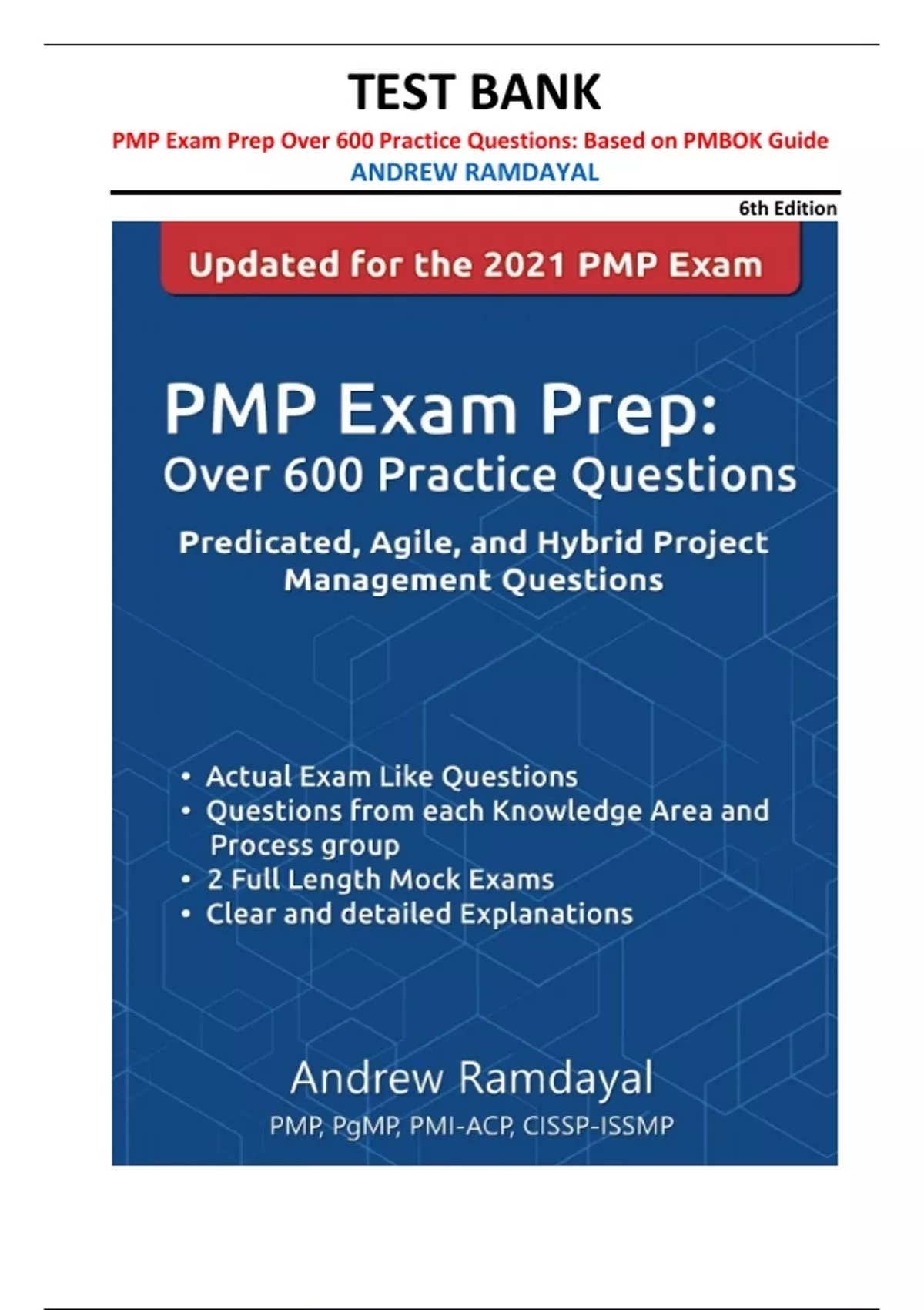 TEST BANK for PMP Exam Prep by Andrew Ramdayal, based on the PMBOK ...