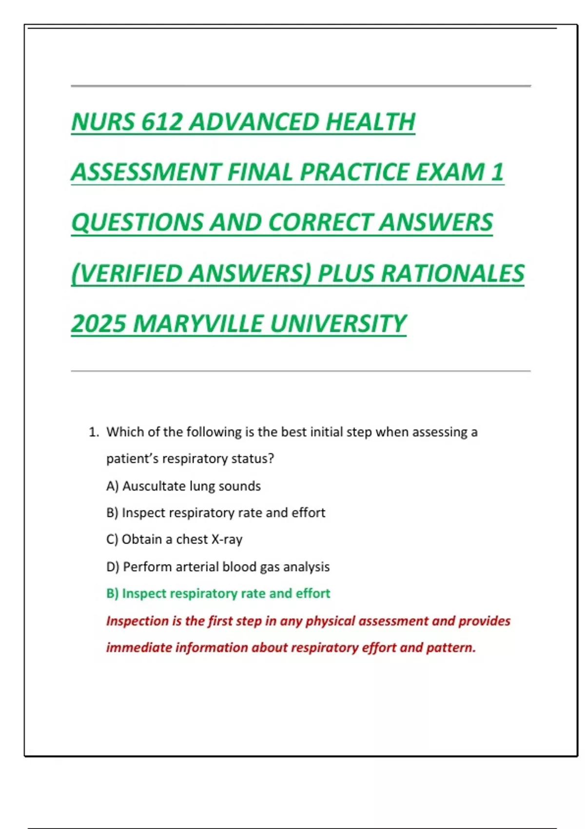 NURS 612 ADVANCED HEALTH ASSESSMENT FINAL PRACTICE EXAM 1 QUESTIONS AND ...