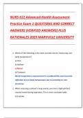 NURS 612 Advanced Health Assessment  Practice Exam 1 QUESTIONS AND CORRECT  ANSWERS &lpar;VERIFIED ANSWERS&rpar; PLUS  RATIONALES 2025 MARYVILLE UNIVERSITY