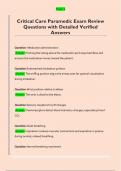 Critical Care Paramedic Exam Review  Questions with Detailed Verified  Answers