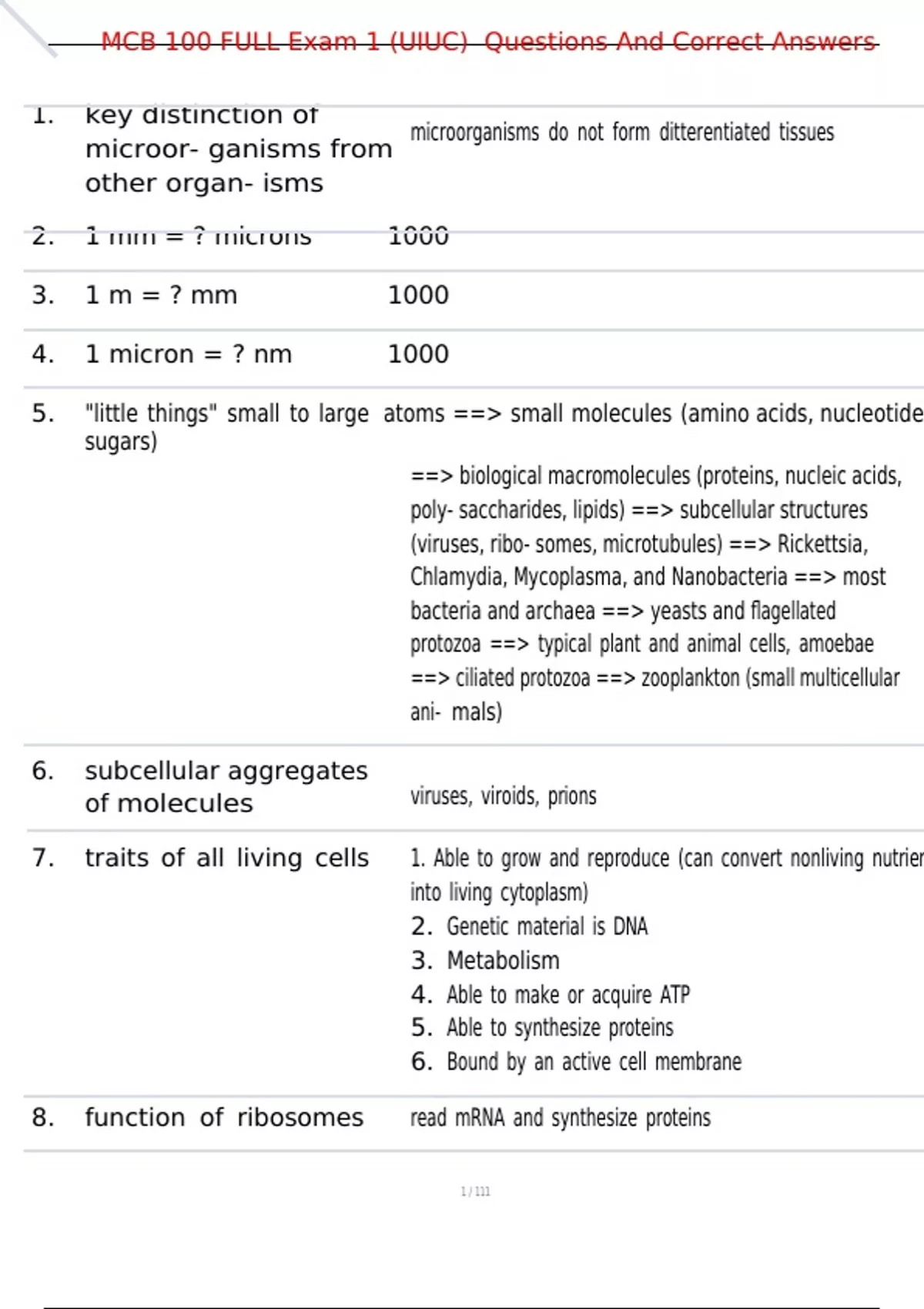 MCB 100 FULL Exam 1 (UIUC) Questions And Correct Answers - MCB100 ...