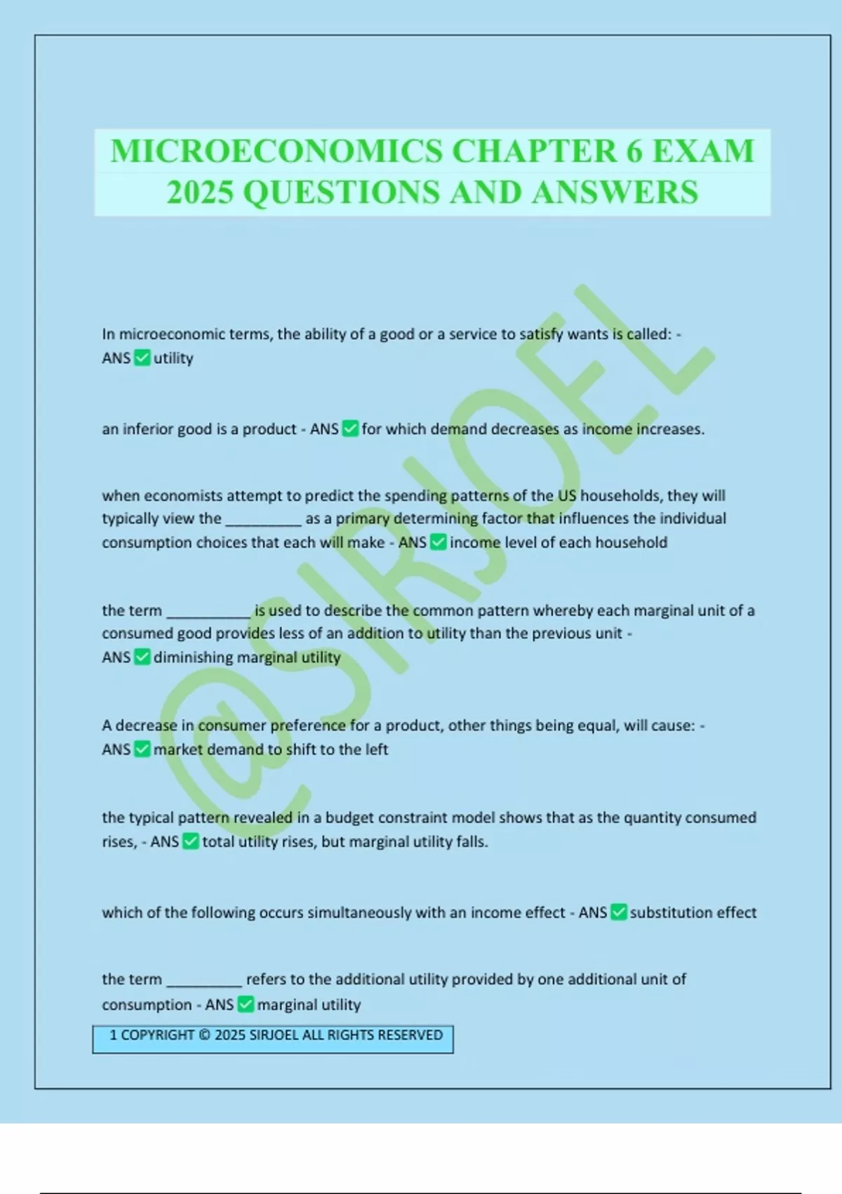MICROECONOMICS CHAPTER 6 EXAM 2025 QUESTIONS AND ANSWERS ...
