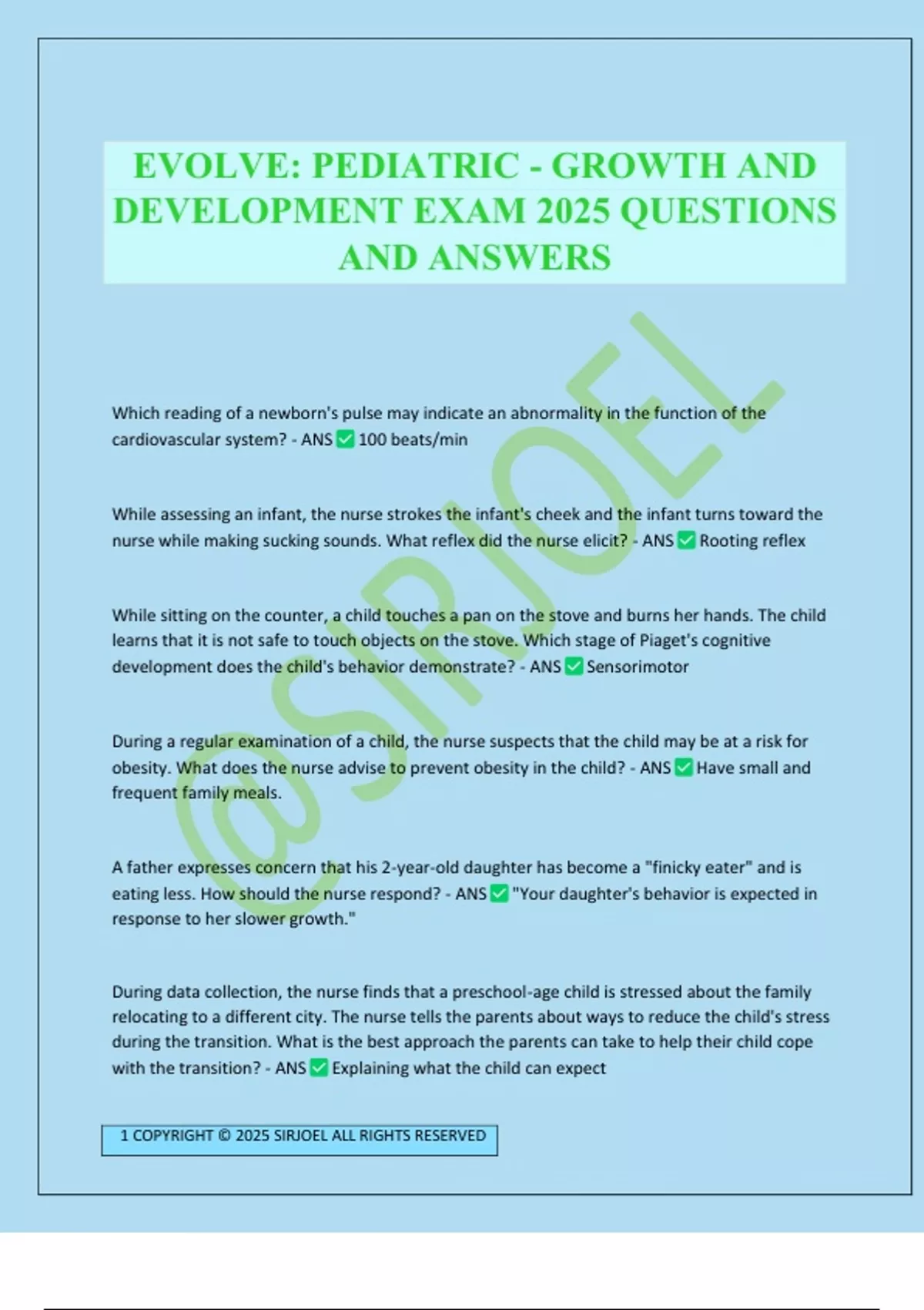 EVOLVE: PEDIATRIC - GROWTH AND DEVELOPMENT EXAM 2025 QUESTIONS AND ...