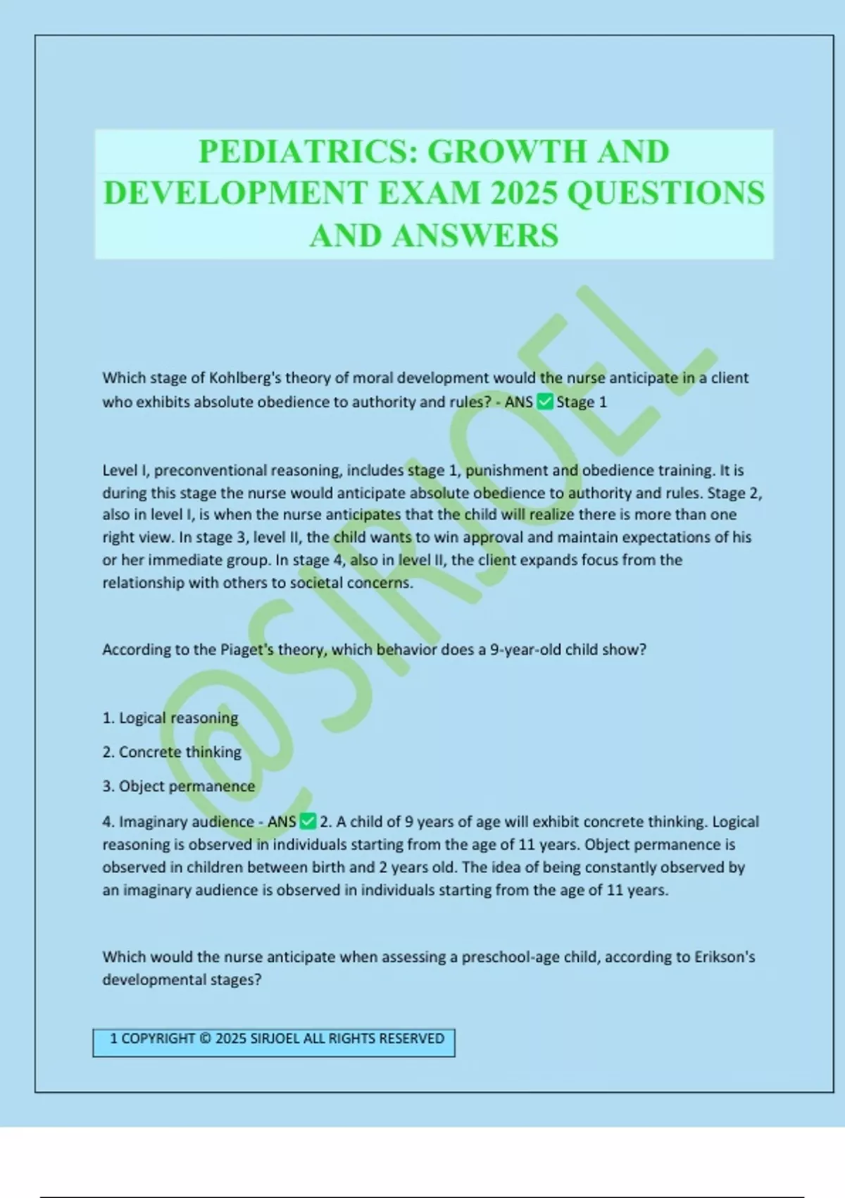 PEDIATRICS: GROWTH AND DEVELOPMENT EXAM 2025 QUESTIONS AND ANSWERS ...