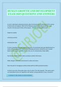 HUMAN GROWTH AND DEVELOPMENT EXAM 2025 QUESTIONS AND ANSWERS