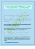 GROWTH AND DEVELOPMENT EXAM 2025 QUESTIONS AND ANSWERS