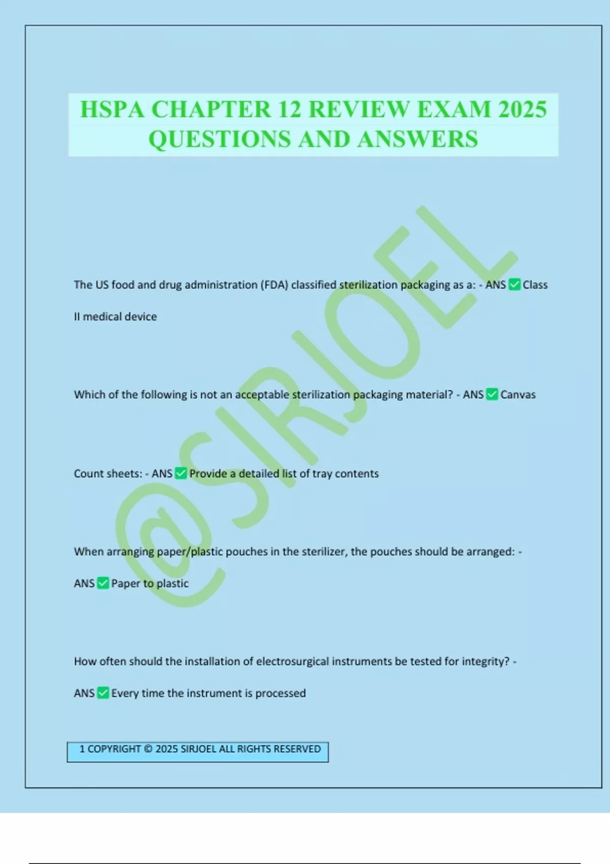Hspa Notes HSPA CHAPTER 12 REVIEW EXAM 2025 QUESTIONS AND ANSWERS - HSPA - Stuvia US