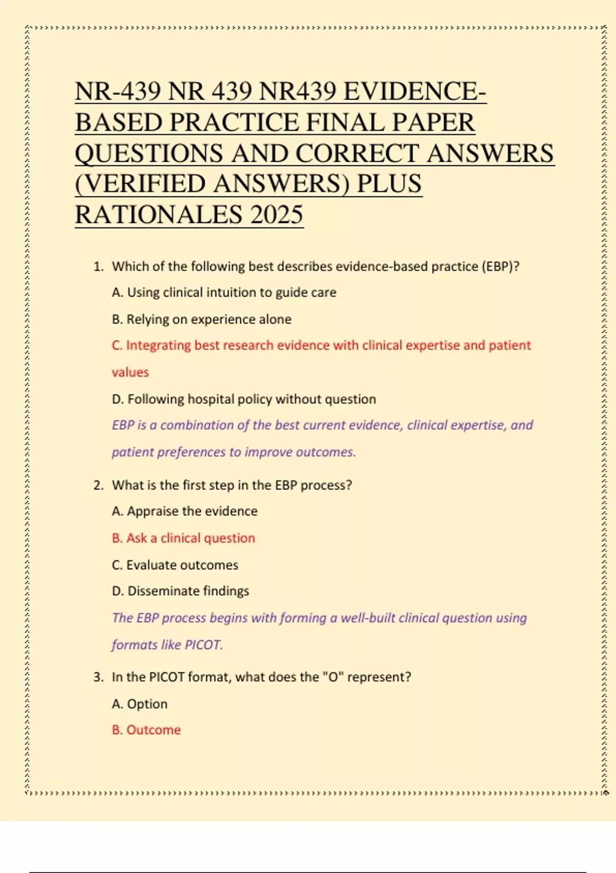 NR-439 NR 439 NR439 EVIDENCE BASED PRACTICE FINAL PAPER NR439 EVIDENCE ...
