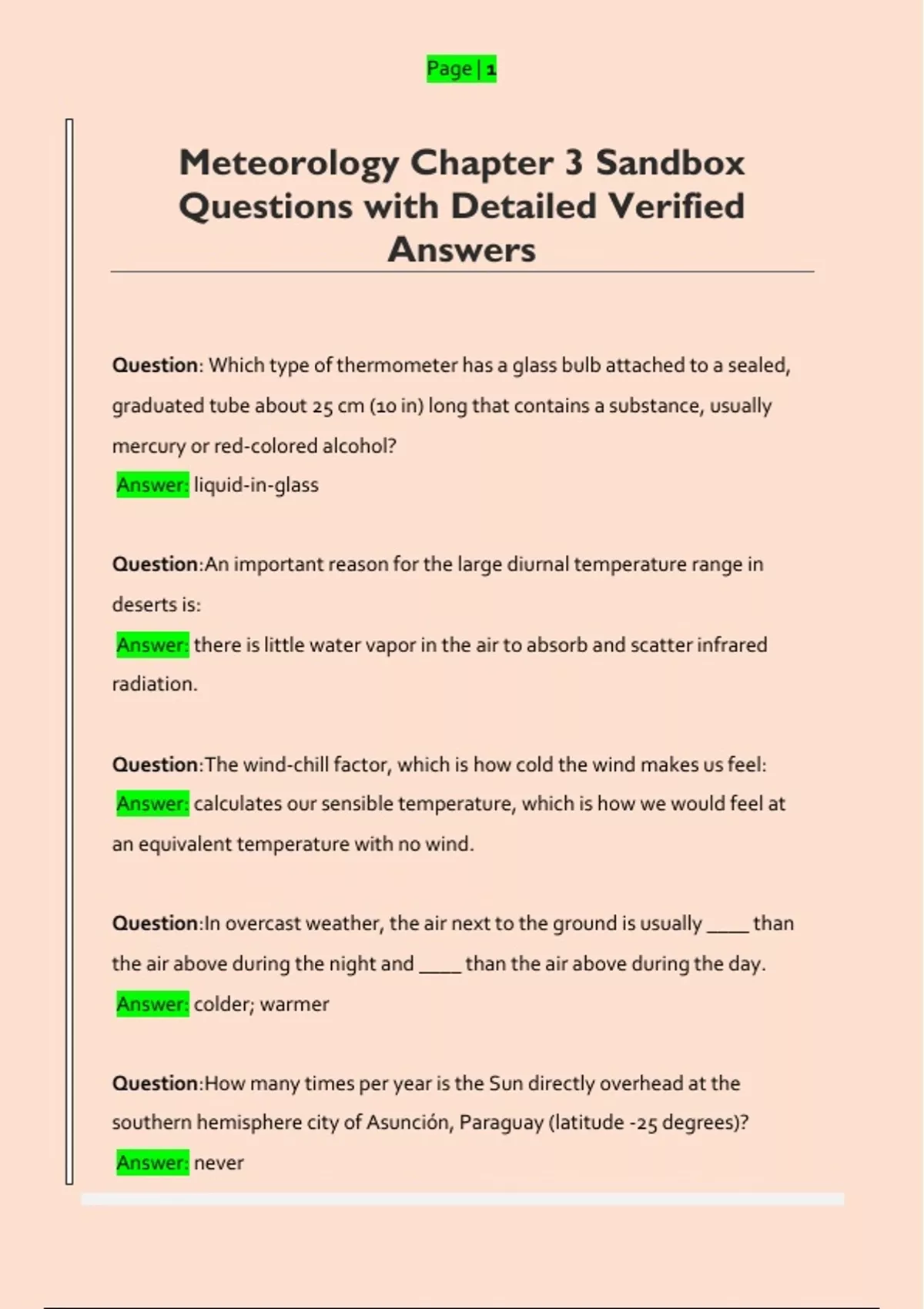 Meteorology Chapter 3 Sandbox Questions with Detailed Verified Answers ...