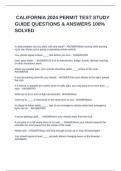  CALIFORNIA 2024 PERMIT TEST STUDY GUIDE QUESTIONS & ANSWERS 100&percnt; SOLVED