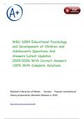 WGU D094 Educational Psychology and Development of Children and Adolescents Questions And Answers Latest Updates 2025&sol;2026 With Correct Answers 100&percnt; With Complete Solutions