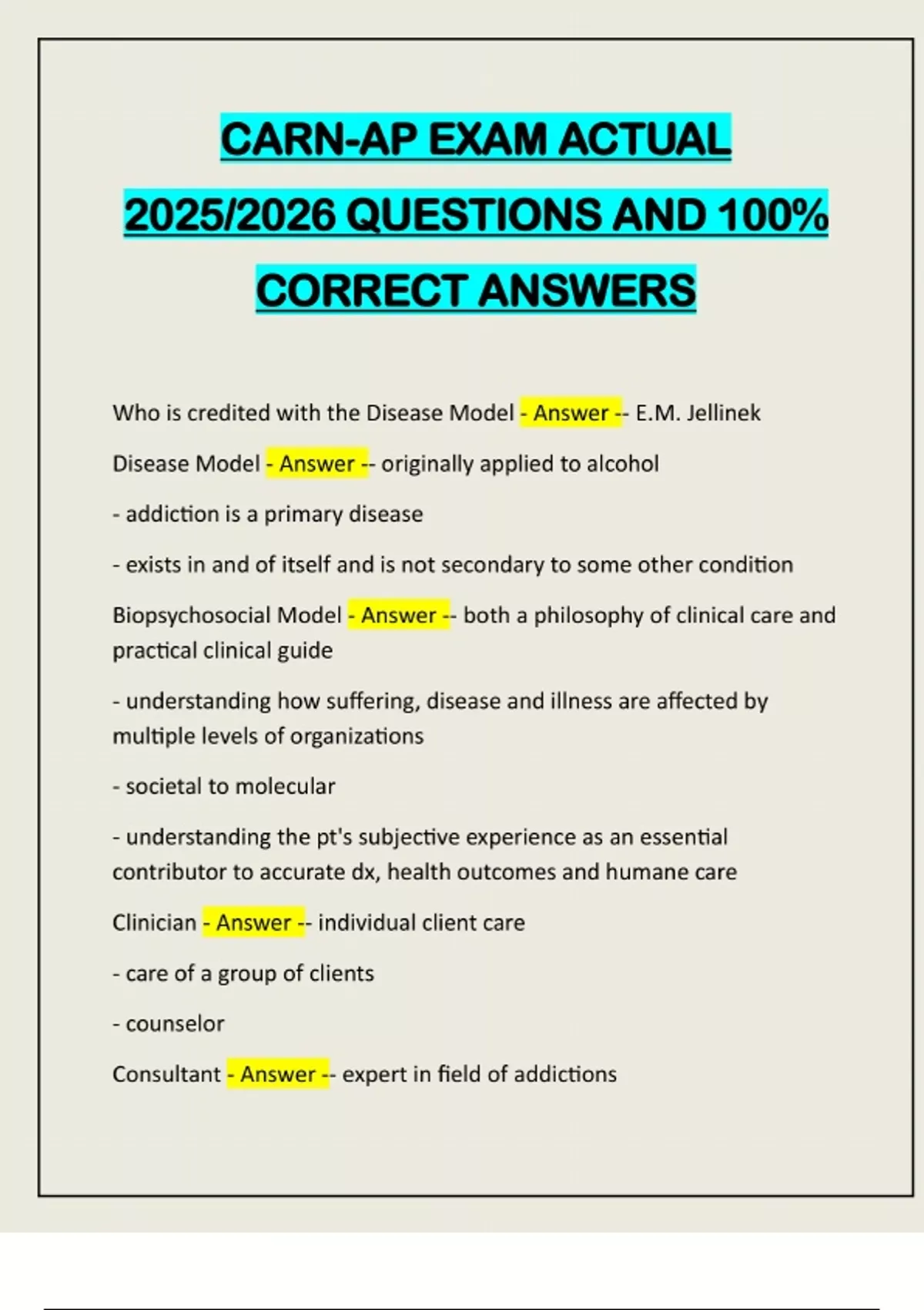 CARN-AP EXAM ACTUAL 2025/2026 QUESTIONS AND 100% CORRECT ANSWERS - CARN ...