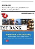 Test Bank for Business and Society&colon; Stakeholders&comma; Ethics&comma; Public Policy 17th Edition by Lawrence
