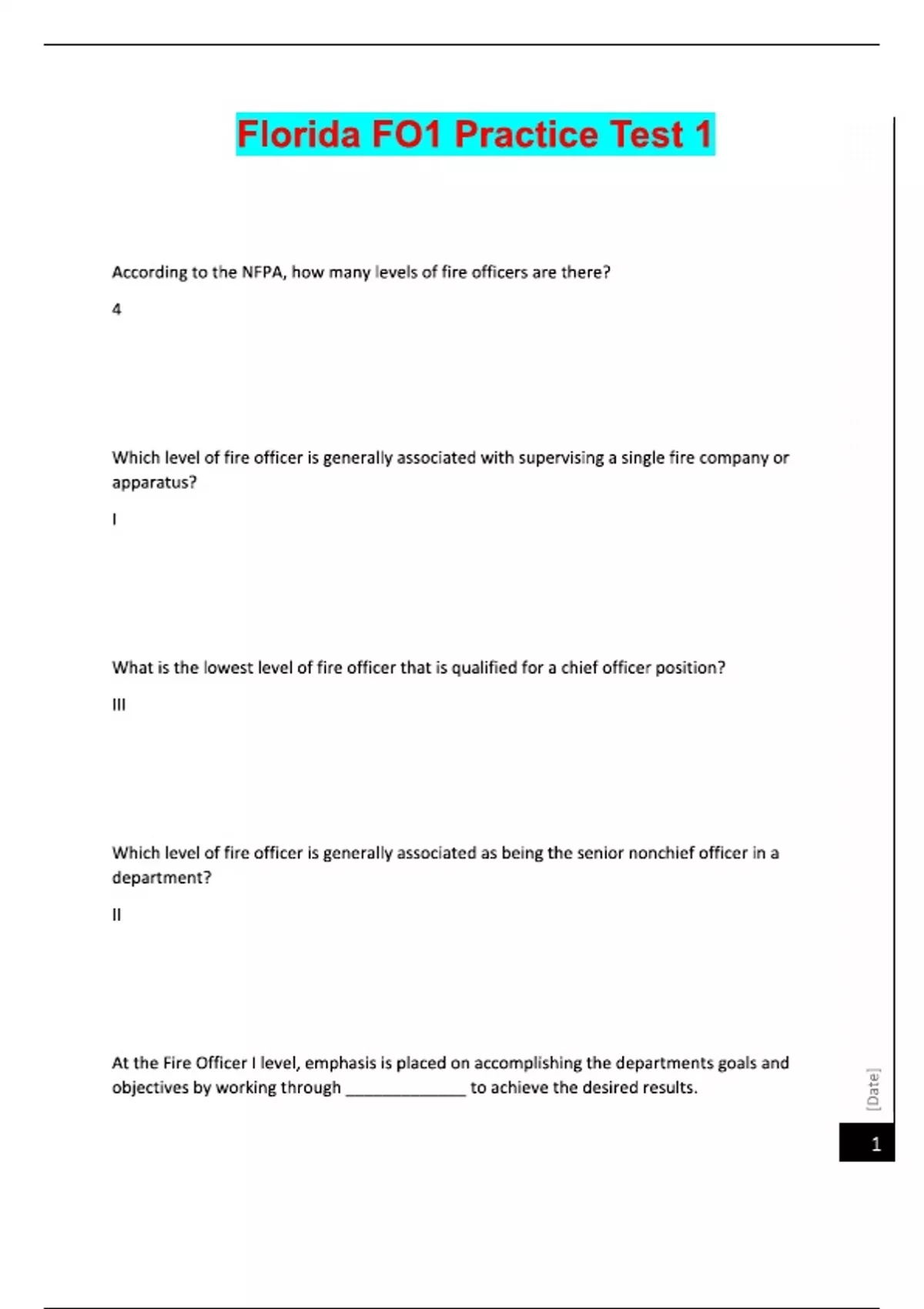 Florida FO1 Practice Test 1 2025/ 2026 COMPLETE SOLUTIONS. - Fire ...