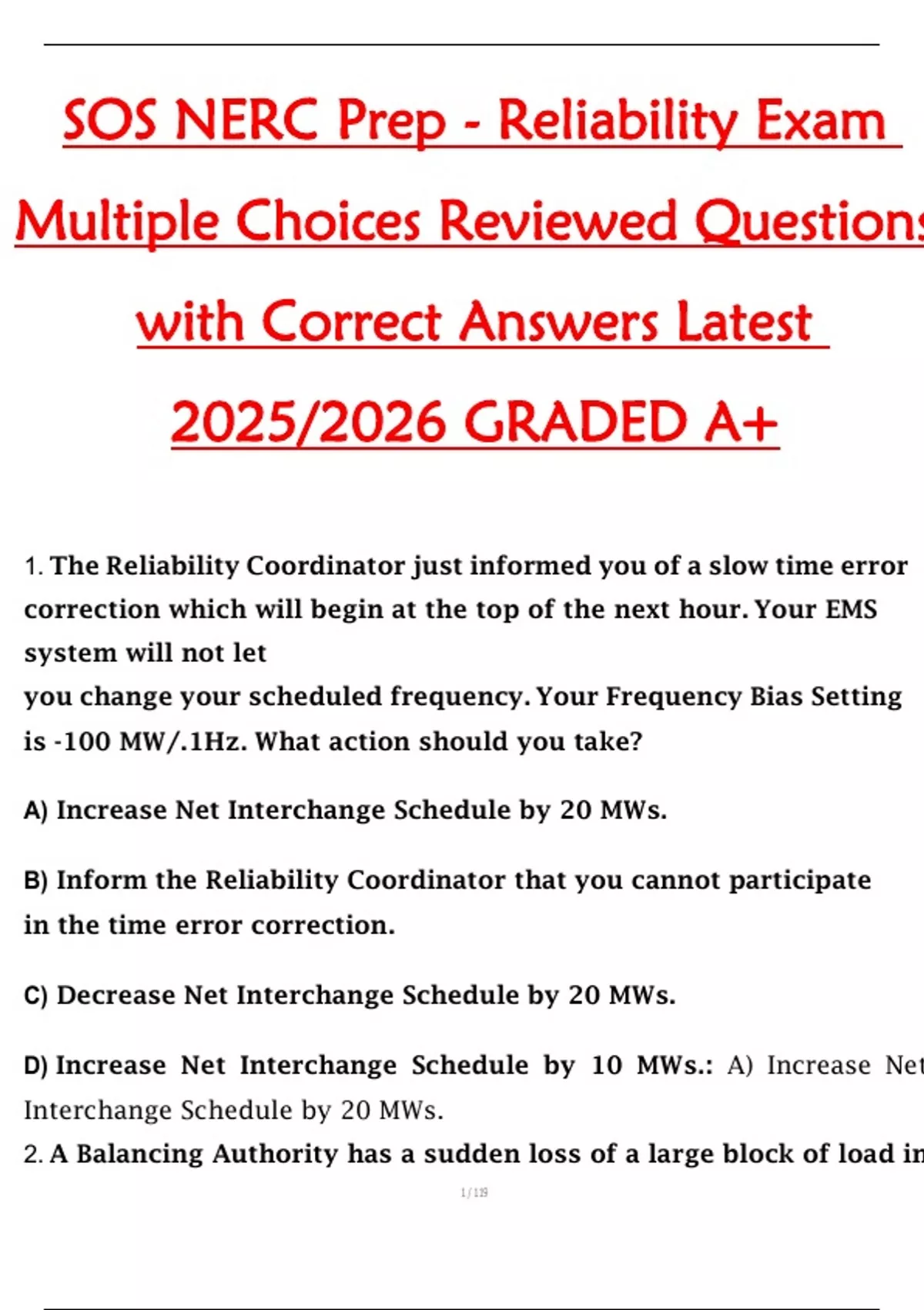 Reliability Exam Question SOS NERC Prep – Reliability Exam Multiple Choice Questions | Reviewed ...