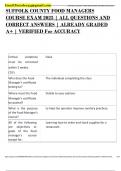 SUFFOLK COUNTY &vert; FOOD MANAGERS COURSE &vert;  EXAM 2025 &vert; ALL QUESTIONS AND CORRECT ANSWERS &vert; ALREADY GRADED A&plus; &vert; VERIFIED For ACCURACY &vert;"100&percnt; Accurate&comma;" "Verified&comma;" "Error-Free&comma;" "Unimpeachable&comma;" 