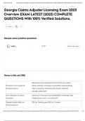 Georgia Claims Adjuster Licensing Exam 2025 Overview EXAM LATEST &lpar;2025&rpar; COMPLETE QUESTIONS With 100&percnt; Verified Solutions&comma;