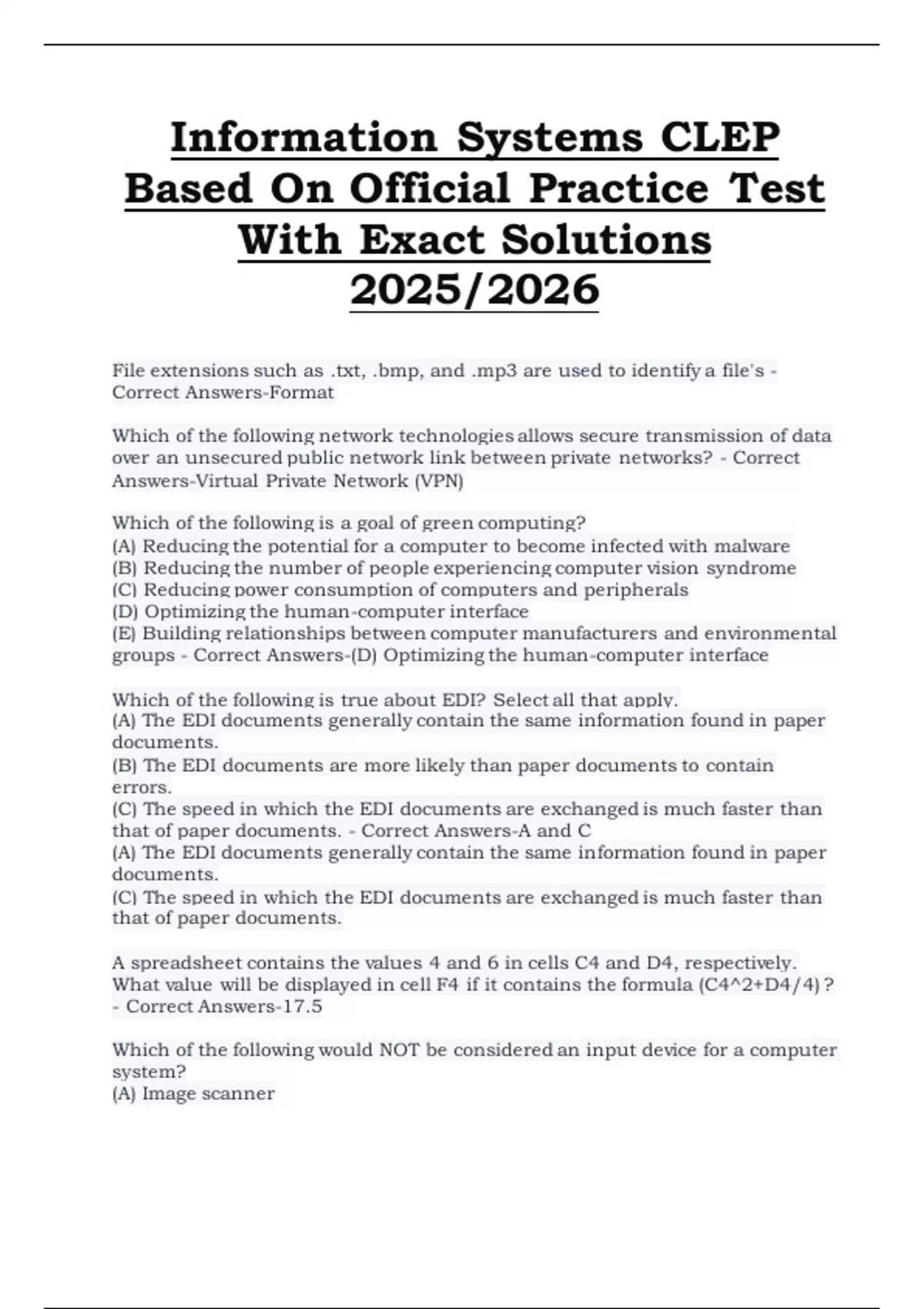 Information Systems CLEP – Based on Official Practice Test with Exact ...