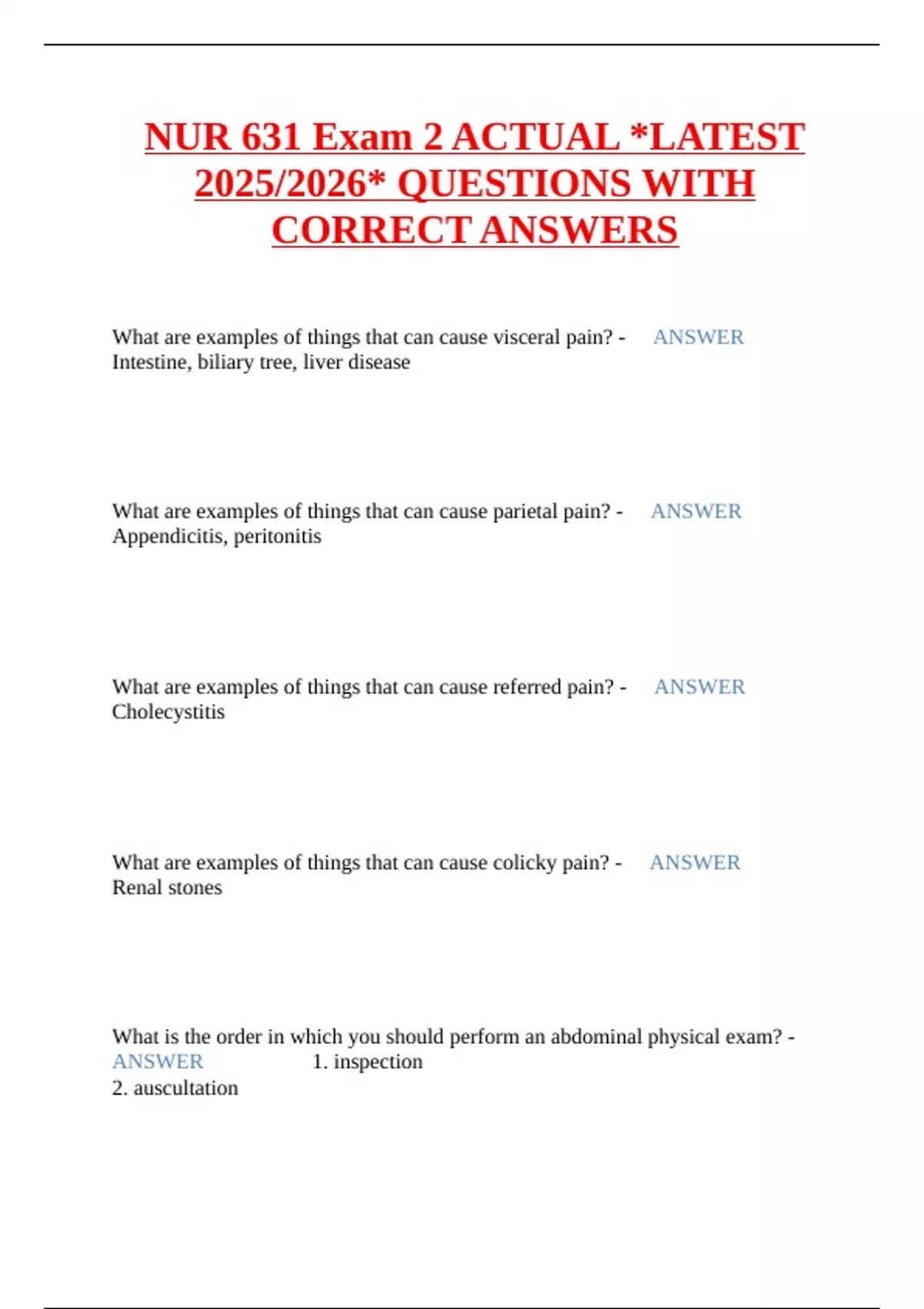 NUR 631 Exam 2 ACTUAL *LATEST 2025/2026* QUESTIONS WITH CORRECT ANSWERS ...