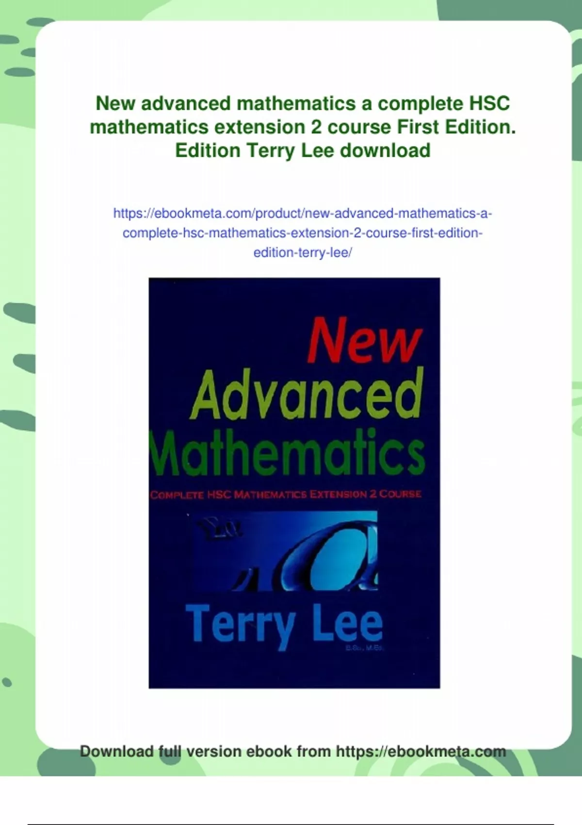 Advanced Math Hsc Summary New advanced mathematics a complete HSC mathematics extension 2 ...