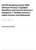 NCLEX Readiness Exam 2025 &lpar;Newest Version&rpar; &vert; Updated Questions and Correct Answers &vert; Graded A&plus; &vert; Verified Answers &vert; Latest Version &lpar;Just Released&rpar;