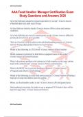 AAA Food Handler- Manager Certification Exam Study Questions and Answers 2025