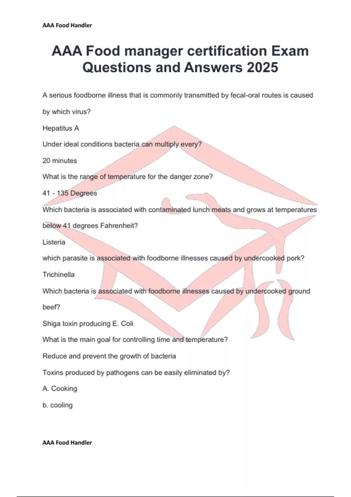 AAA Food manager certification Exam Questions and Answers 2025 - AAA ...